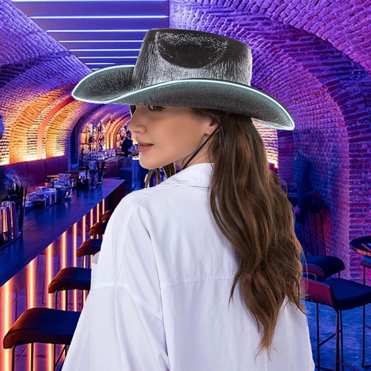 Cowboy Hat Halloween Colorful LED Cowgirl Hat Black
