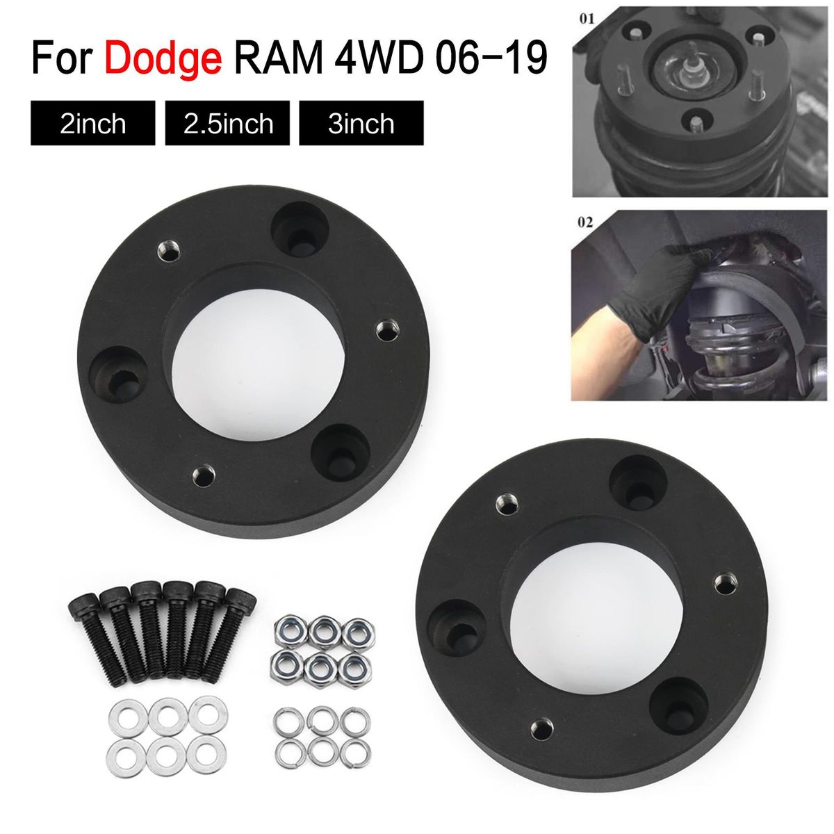 2Pcs 2inch 2.5inch 3inch Car Front Leveling Lift Kit Fit for Dodge RAM 10 2006-2019 4WD Auto Car 6061 Billet Aluminum
