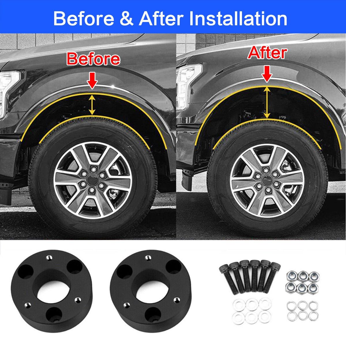 2Pcs 2inch 2.5inch 3inch Car Front Leveling Lift Kit Fit for Dodge RAM 10 2006-2019 4WD Auto Car 6061 Billet Aluminum
