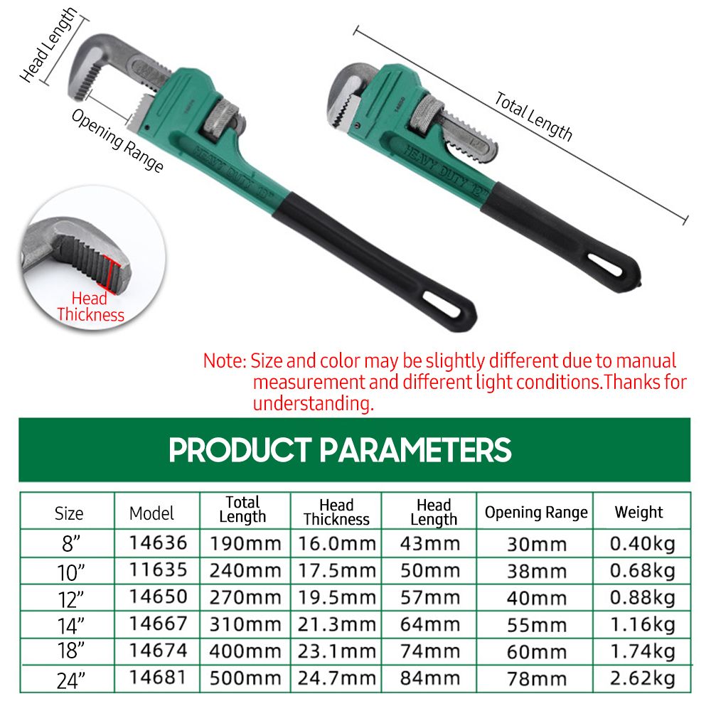 8 Inch Heavy Duty Pipe Wrench Carbon Steel Adjustable
