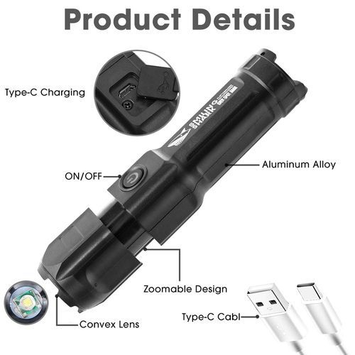 Flashlight Strong Work Light USB Rechargeable LED Lamp