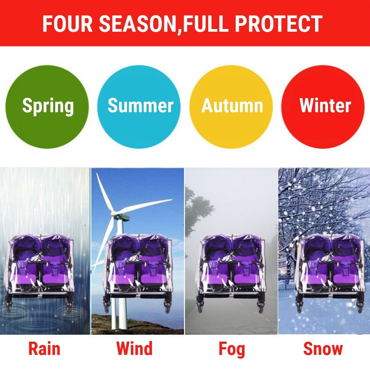 Universal Baby Stroller Rain Cover Kid Clear Double Pushchair Twins Pram Buggys