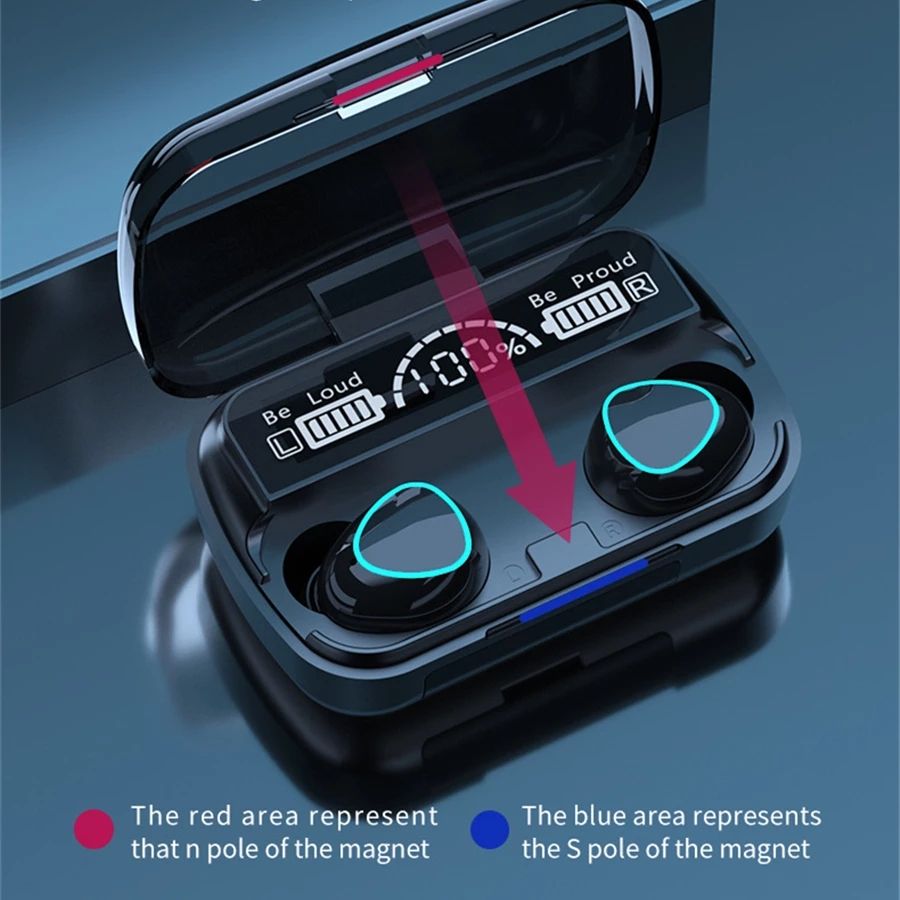 M10 Wireless Fingerprint Touch Bluetooth Headset Hifi 9D Stereo LED Charging Case Bluetooth Earphone Earbuds LED 2200mAH