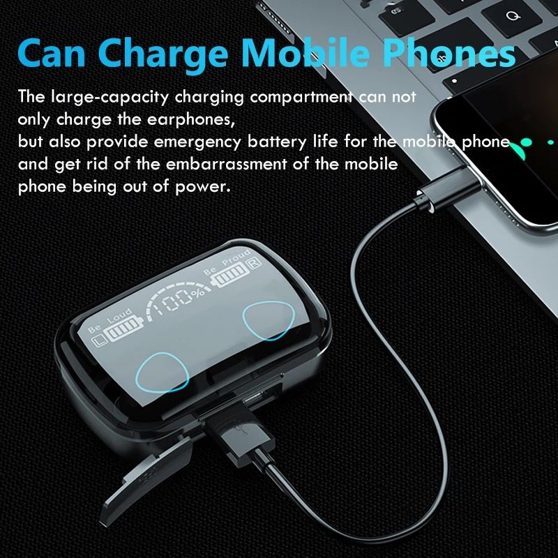 M10 Wireless Fingerprint Touch Bluetooth Headset Hifi 9D Stereo LED Charging Case Bluetooth Earphone Earbuds LED 2200mAH