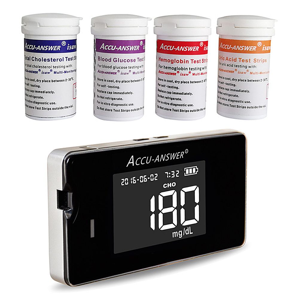 4 In1 Quick Test Cholel&Hemoglobin&Uric Acid&Blood Glucose Meter Glucometer Kit Diabetes Gout Monitor&Test Strips&Lancets