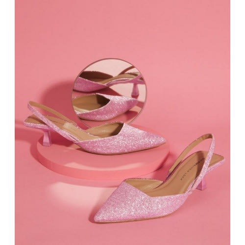 Glitter Kitten Slingback - Court Shoes  - Pink