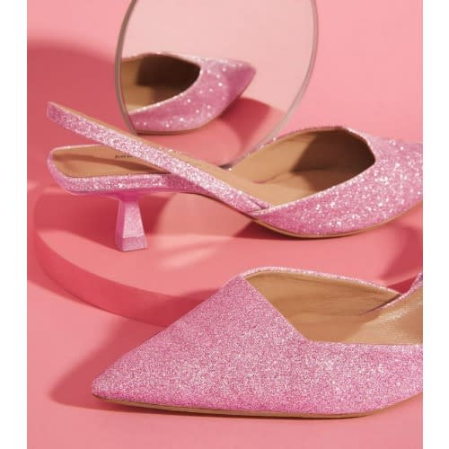 Glitter Kitten Slingback - Court Shoes  - Pink