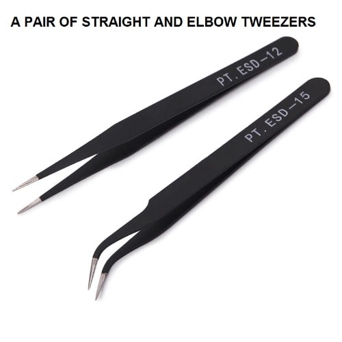 A Pair Of Multi-purpose Stainless Straight And Elbow Tweezers