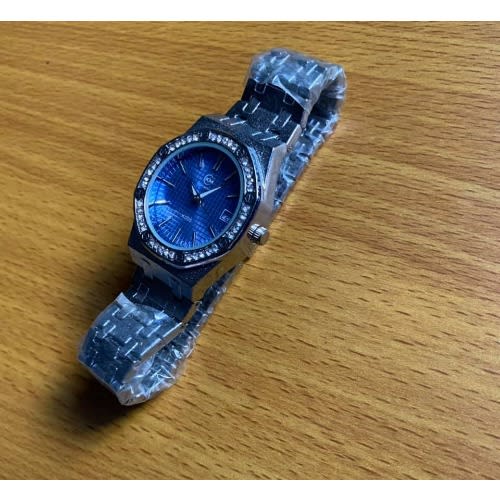 Square Circle Women's Iced Silver Wrist Watch