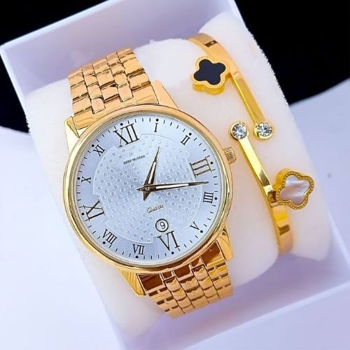 Gold Plated  Wristwatch + Bracelet
