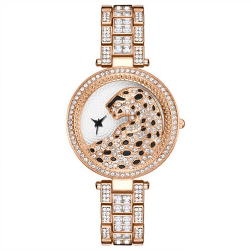 Rhinestone Embossed Leopard Women Wrist Watch - Rose Gold