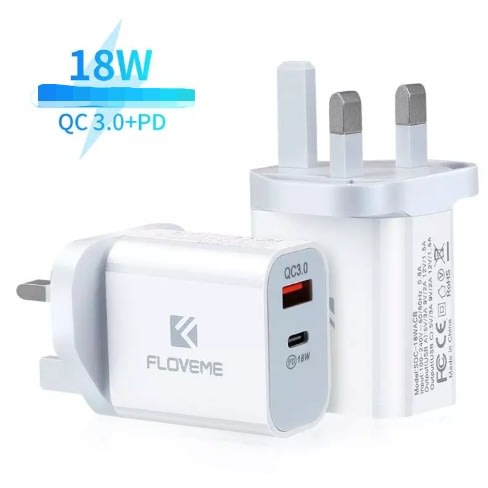 Floveme 18W USB a/pd 3.0 Dual Port Quick Charge 3