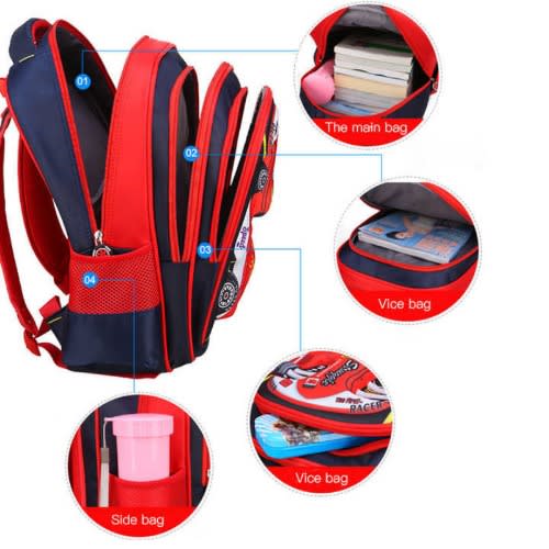 3D Embossed Cartoon Character School Bag - Medium - Red