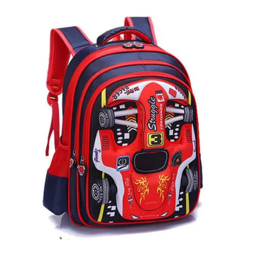 3D Embossed Cartoon Character School Bag - large -- Red