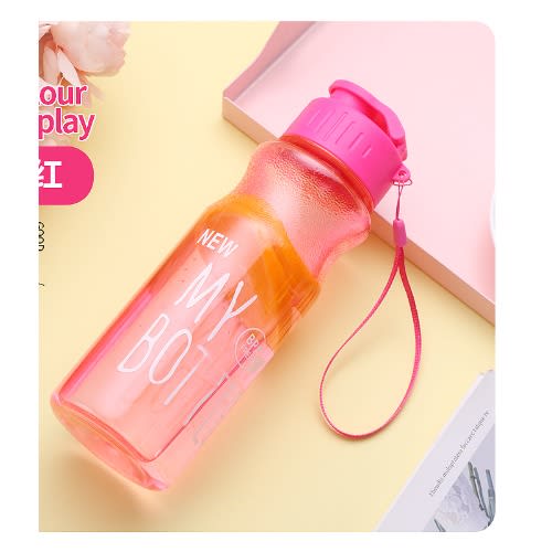 600ml Portable Plastic Water Bottle- Pink