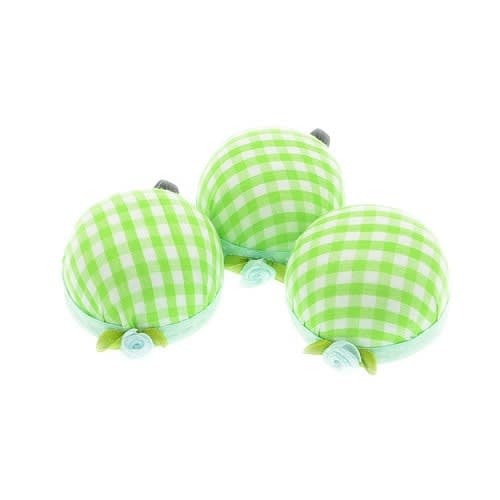 Green Plaid Grids Needle Sewing Pin Cushion Wrist Strap Tool Button