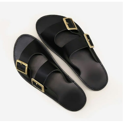 Realwon Classic Black Buckled Leather Slips