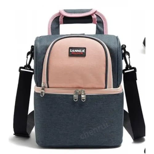 Sannea Dual Insulated Lunch Bag - Blue & Peach