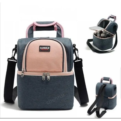 Sannea Dual Insulated Lunch Bag - Blue & Peach