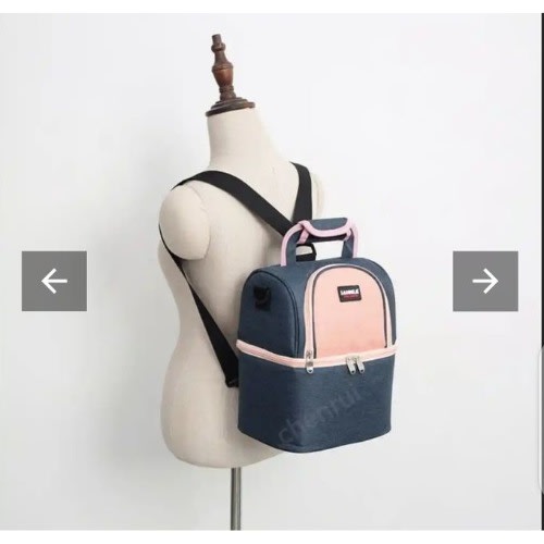 Sannea Dual Insulated Lunch Bag - Blue & Peach