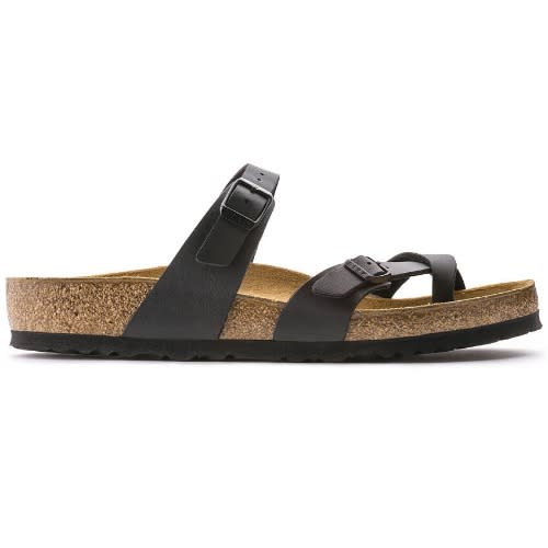 Unisex Two Straps Black Leather Birkenstock Slippers