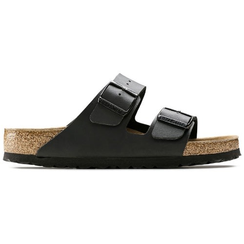 Unisex  Black Leather Cork Two Buckle Slippers