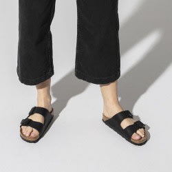 Unisex  Black Leather Cork Two Buckle Slippers
