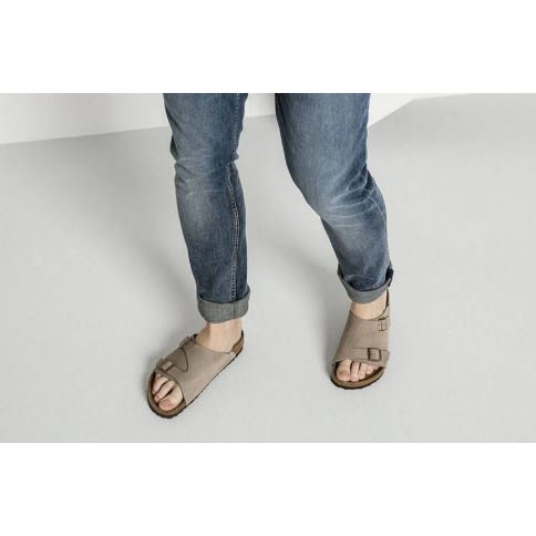 2 Straps Beige Italian Swede Leather Covered Slippers