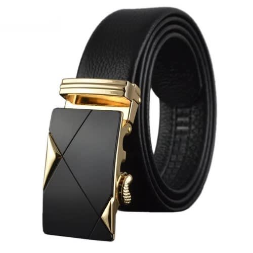 Men's Pin-less Metal Buckle Leather Belt - Black