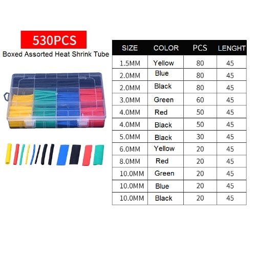 Boxed 530 Pieces Assorted Heat Shrink Wire Insulation Tube