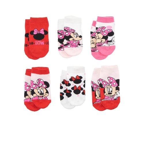 Girls Minnie Mouse Socks - 6 Packs