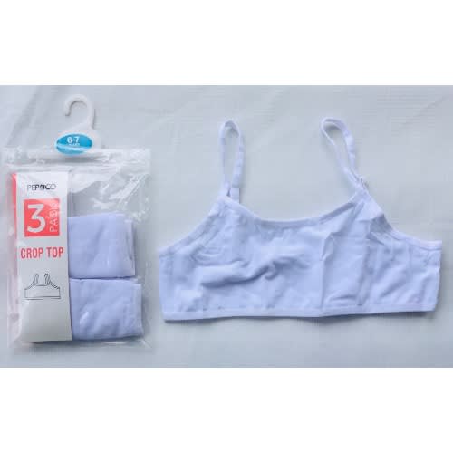 Girls Back To School Cotton Crop Bra - 3 Pieces