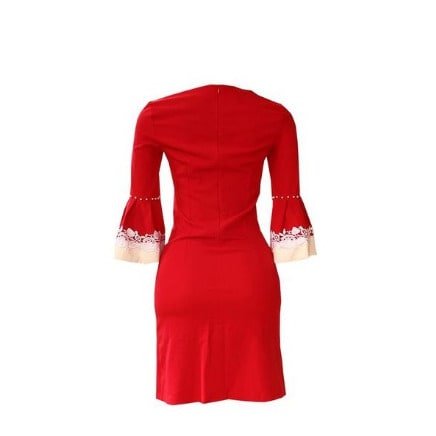 Mid Sleeve Design Formal Dress -red/white