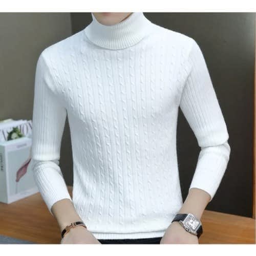 Women Turtleneck Long Sleeve Top- White