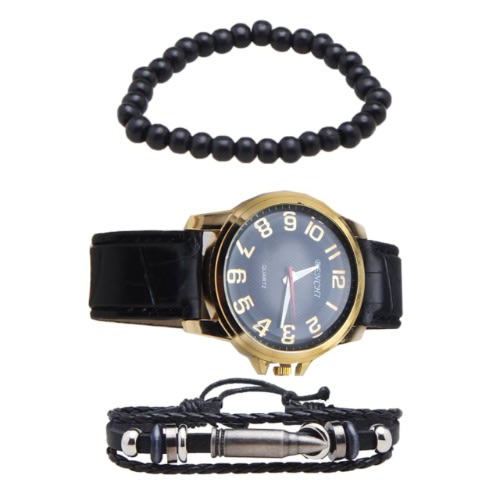 Men's Leather Wrist Watch With Bracelets