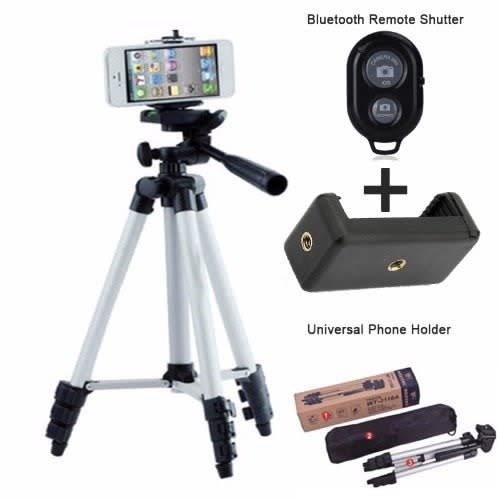 Tripod Stand 3110 + Clip-on Mobile Camera Lens + Bluetooth Remote Shutter + Phone Clip