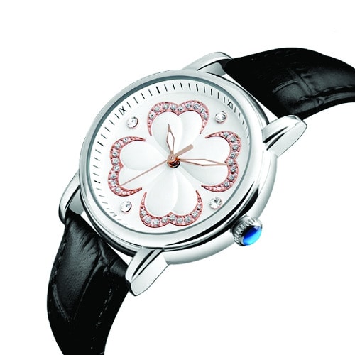 Women Clover Dial Wristwatch Black