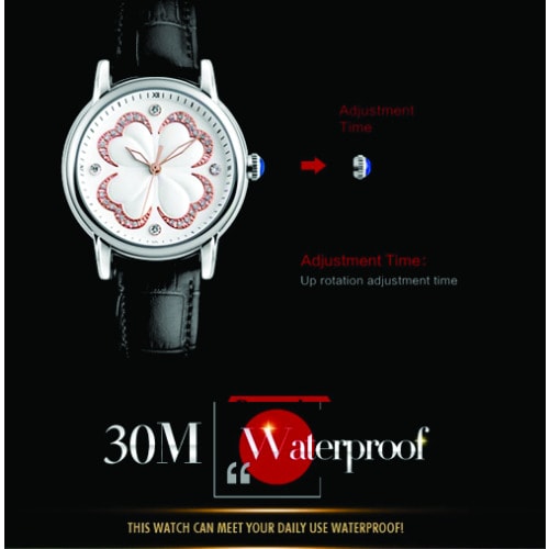 Women Clover Dial Wristwatch Black