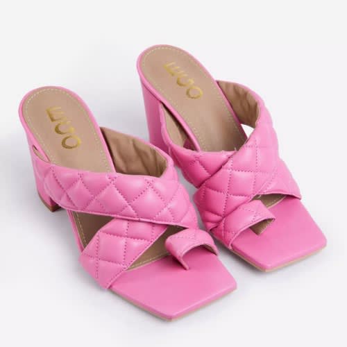Sugar High Quilted Block Heel Mule - Pink