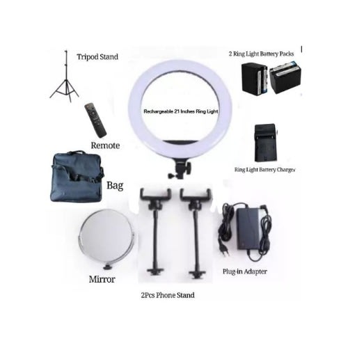 Rechargeable Led 21" Ring Light + 2 Rechargeable Battery Packs & Battery Charger