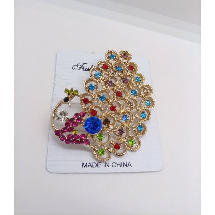 Gemstone Multicolored Peacock Brooch