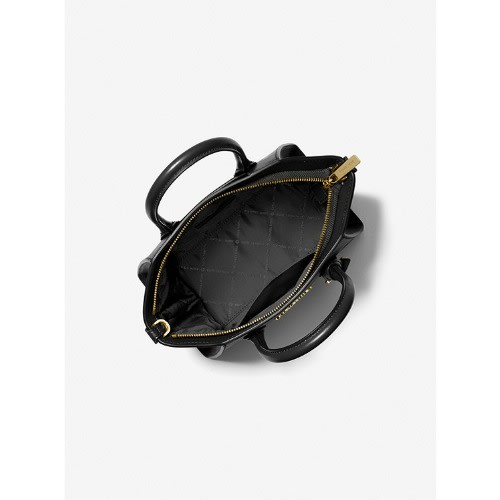 Avril Midi Leather Top-zip Satchel – Black
