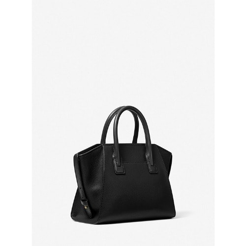 Avril Midi Leather Top-zip Satchel – Black