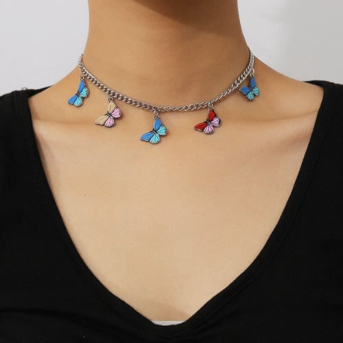 Multicolor Butterfly Necklace - Silver