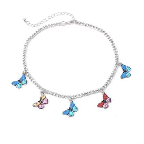 Multicolor Butterfly Necklace - Silver