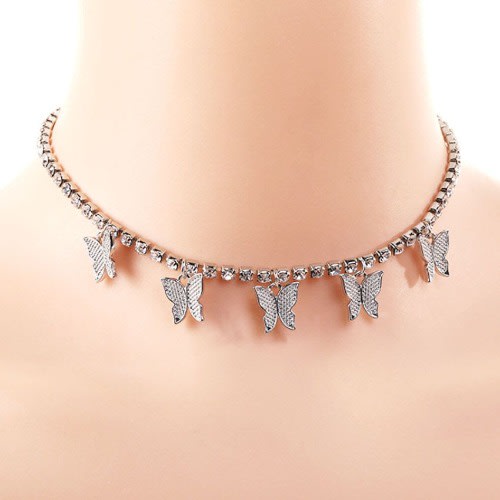 Butterfly Choker Necklace- Silver