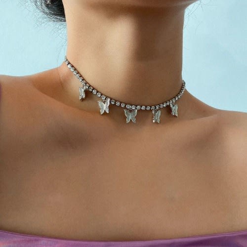 Butterfly Choker Necklace- Silver