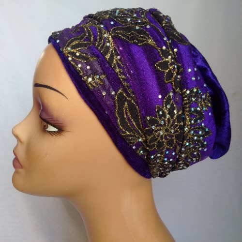 Double Wrap Laced Turban Head Wrap - Purple