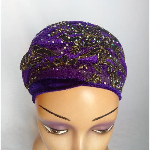 Double Wrap Laced Turban Head Wrap - Purple