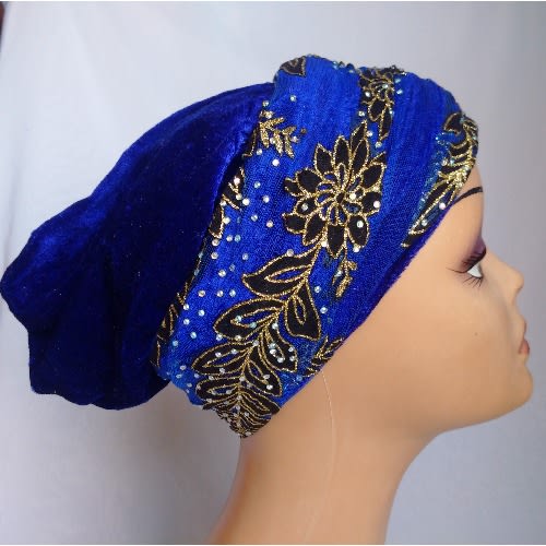 Double Wrap Laced Turban Head Wrap - Royal Blue